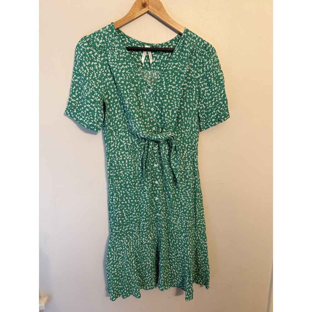 Seraphine Daffodil Maternity Dress Green Floral Tie Front Chiffon Garden US 6